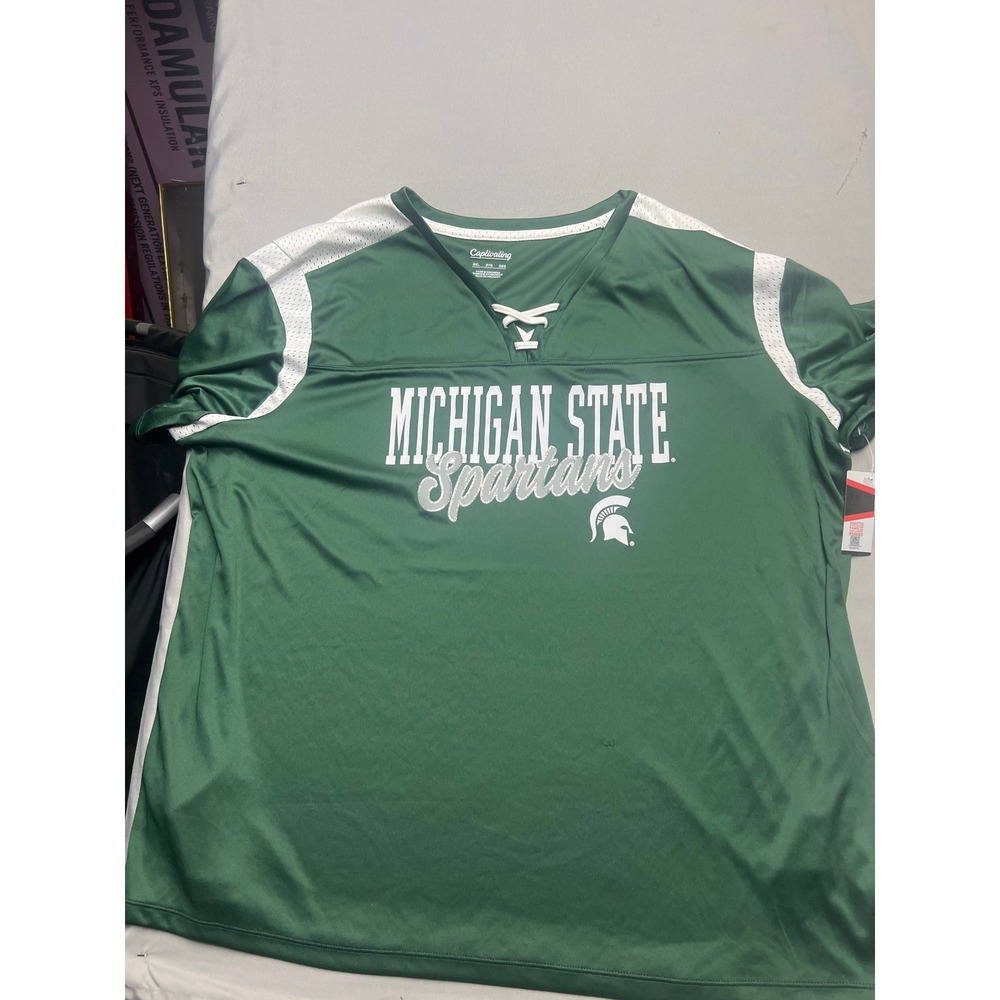 Captivating Michigan State Spartans Women 3XL Green Lace Up Jersey Shirt MSU